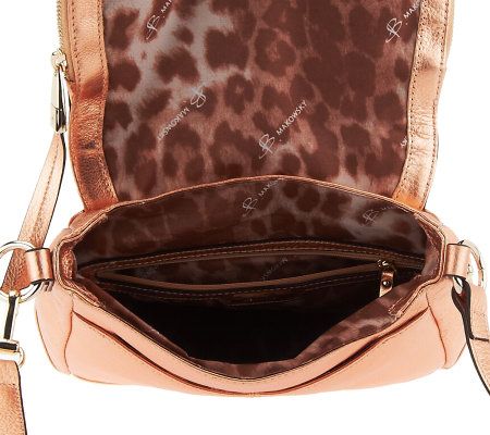 B. Makowsky Glove Leather Flap Top Crossbody Bag w/ Zip Pockets