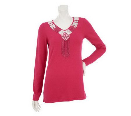 Attitudes by Renee V-Neck Sweater with Bead Detail - A231918