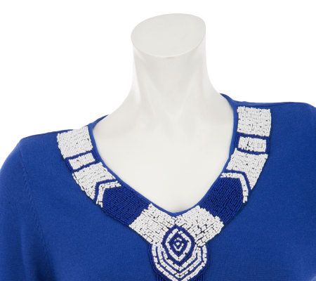Attitudes by Renee V-Neck Sweater with Bead Detail