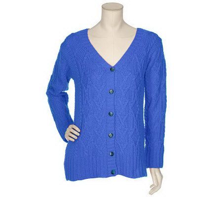 Aran Craft Merino Wool Button Front V-neck Cardigan Sweater - A81318