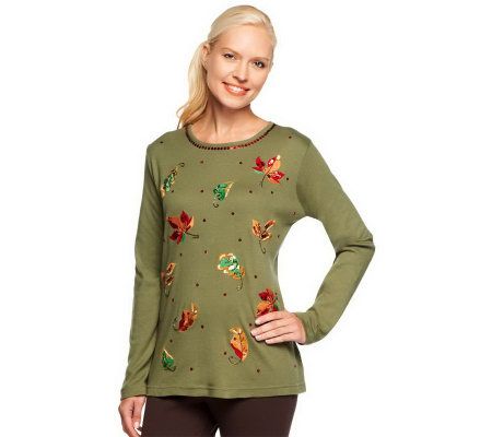 Quacker Factory Special Edition Falling Leaves Long Sleeve T-shirt - A93018