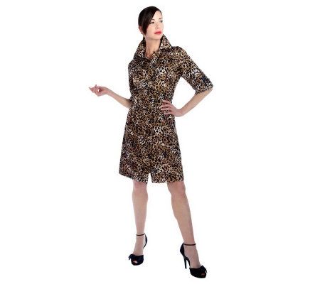 George Simonton Leopard Print Shirtdress with Pockets & Roll Tab Sleeves - A213719