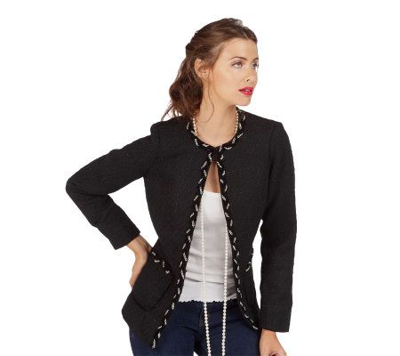 Dennis Basso Textured Jacket with Velvet and Chain Braiding Embellishment - A218519