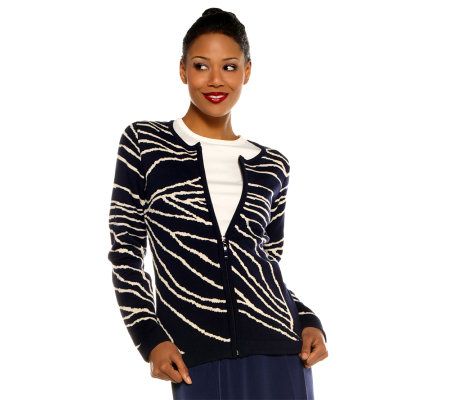Susan Graver Zip Front Long Sleeve Printed Sweater - A220419