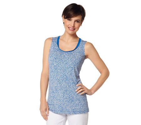 Liz Claiborne New York Printed Pleated Tank with Chiffon Trim - A221719