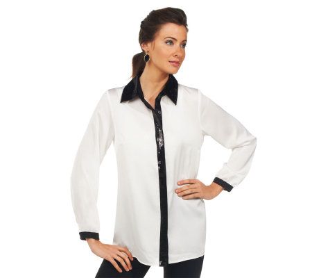 Joan Rivers Silky Shirt with Sequin Detail - A225219