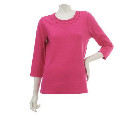 Denim & Co. 3/4 Sleeve Knit Top with Origami Pleat Detail - A225519