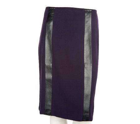 Mark of Style by Mark Zunino Crepe Pencil Skirt w/Faux Leather - A228019
