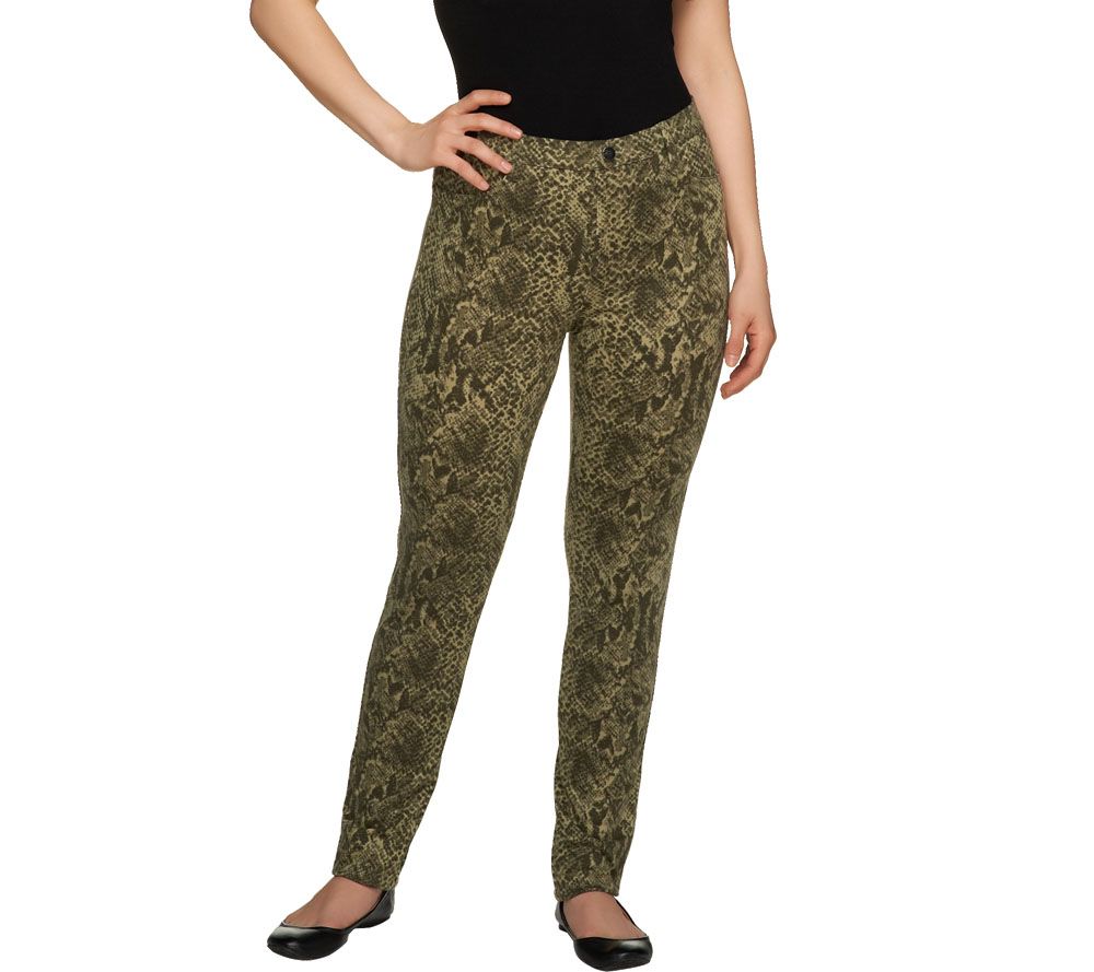 LOGO by Lori Goldstein Animal Print Slim Leg Knit Jeans - A228619