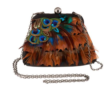 Lee Sands Peacock Feather Pouch Handbag - A229819