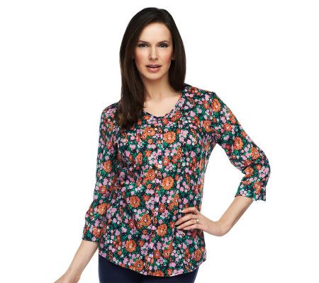 Liz Claiborne New York Printed Tunic with Roll Tab Sleeves
