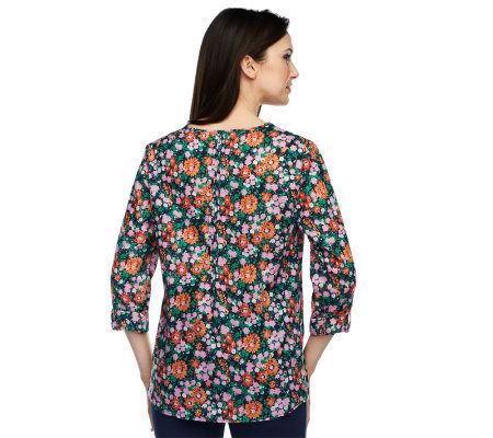 Liz Claiborne New York Printed Tunic with Roll Tab Sleeves
