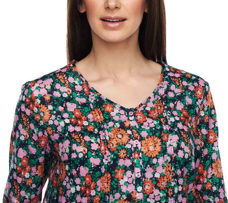 Liz Claiborne New York Printed Tunic with Roll Tab Sleeves