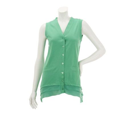 LOGO by Lori Goldstein Button Front Vest with Chiffon Detail - A231819