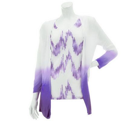 Attitudes by Renee Dip Dye Cardigan with Sequin Tank - A231919