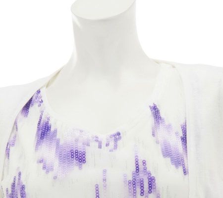 Attitudes by Renee Dip Dye Cardigan with Sequin Tank