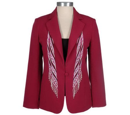 As Is Bob Mackies Stretch Crepe Beaded Scarf Jacket - A232419