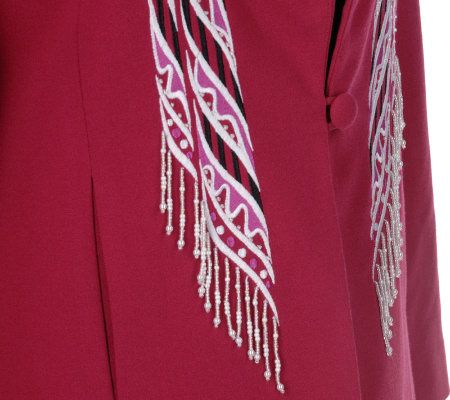 As Is Bob Mackies Stretch Crepe Beaded Scarf Jacket