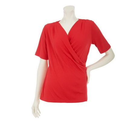 Bob Mackies V-neckline Elbow Sleeve Knit Top w/ Drape Front - A232619