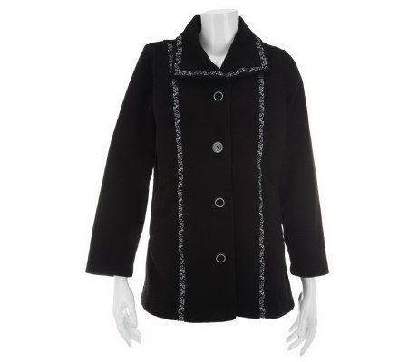 As Is Denim & Co. Button Front Fleece Jacket with Embroidery - A235819