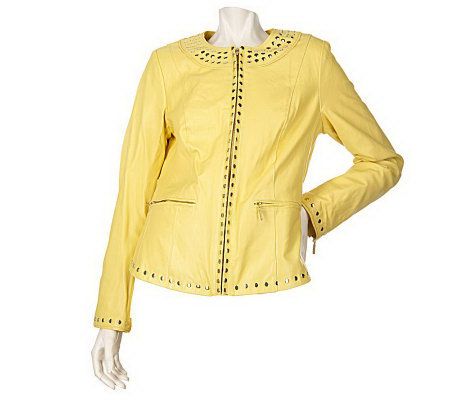Bradley by Bradley Bayou Leather Zip Front Jacket w/ Stud Detail - A87919