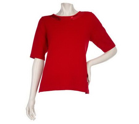 Quacker Factory Glamour & Shine Elbow Sleeve Sweater - A93119