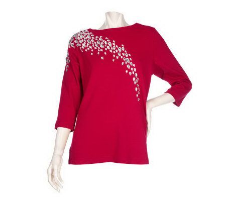 Bob Mackies Diamond Shower 3/4 Sleeve Knit Top - A93319
