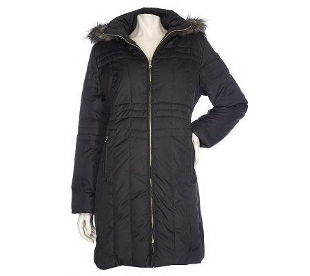 Centigrade Quilted Down Coat with Removable Faux Fur Hood - A210220