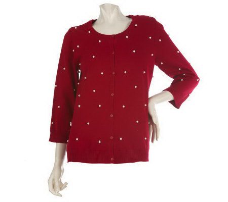 Quacker Factory 3/4 Sleeve Simulated Pearl Dot Duet Sweater - A211220