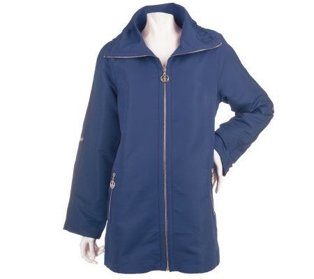 Dennis Basso Water Resistant Jacket with Ruched Collar & Tab Sleeves - A214220