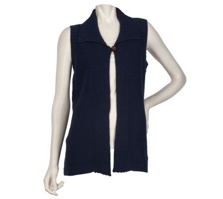 Denim & Co. One Button Sweater Vest with Ribbed Collar and Trim - A217420