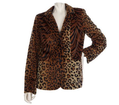 Dennis Basso Animal Printed Flat Faux Fur Blazer with Split Cuffs - A218520