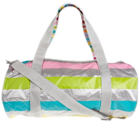 little missmatched PolkaDot&Stripe Metallic Silver Duffle Bag