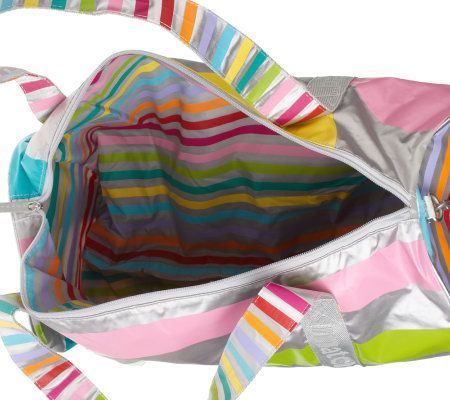 little missmatched PolkaDot&Stripe Metallic Silver Duffle Bag