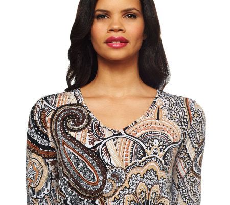 Susan Graver Printed Liquid Knit V-neck Top w/Capri Pants