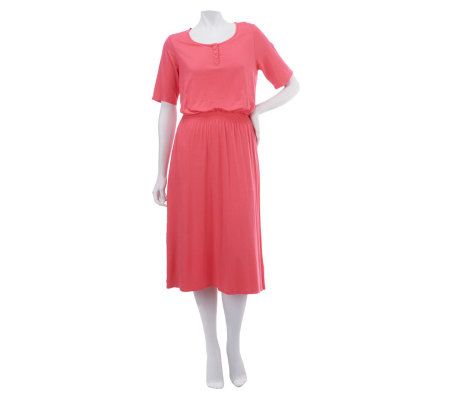 LOGO by Lori Goldstein Short Sleeve Knit Dress w/Button Detail - A225020