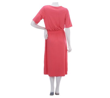 LOGO by Lori Goldstein Short Sleeve Knit Dress w/Button Detail