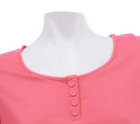 LOGO by Lori Goldstein Short Sleeve Knit Dress w/Button Detail