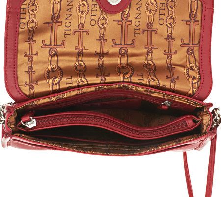Tignanello Glove Leather Crossbody Bag with Animal and Chain Accent