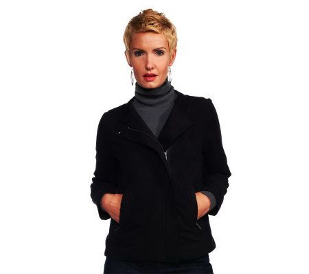 Joan Rivers Look of Suede Motorcycle Jacket with Side Zip - A226920