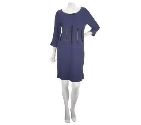 Mark of Style by Mark Zunino 3/4 Sleeve Knit Dress with Faux Leather - A228020
