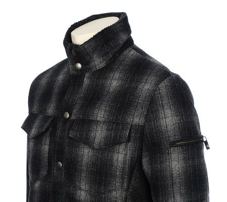 Chaps Mens Wool Plaid Jacket With Faux Shearling Inserts