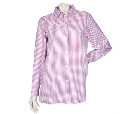 Susan Graver Stretch Seersucker Gingham Big Shirt - A39020