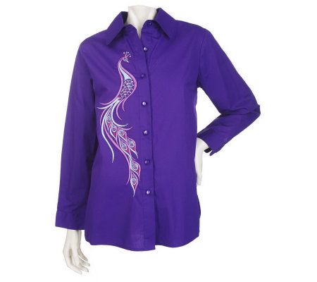 Bob Mackies Peacock Embroidered Shirt - A97220