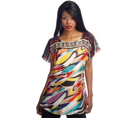 George Simonton Jewel Neck Printed Charmeuse Top - A200821