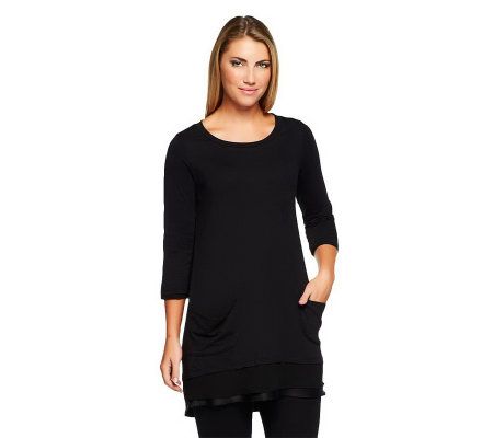 LOGO by Lori Goldstein 3/4 Sleeve Tee with Chiffon Hem - A203821