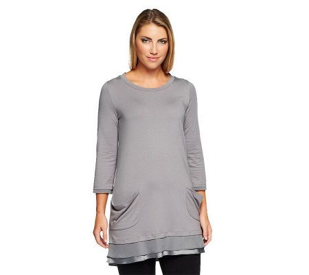 LOGO by Lori Goldstein 3/4 Sleeve Tee with Chiffon Hem - A203821
