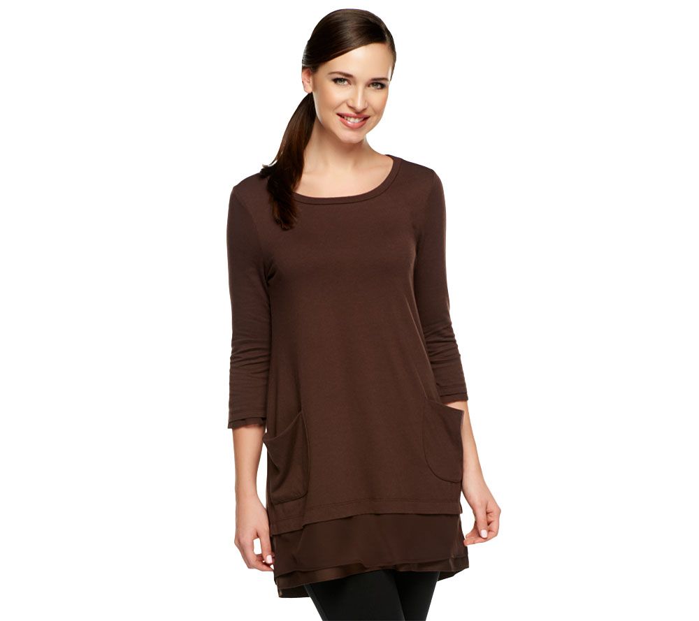 LOGO by Lori Goldstein 3/4 Sleeve Tee with Chiffon Hem - A203821