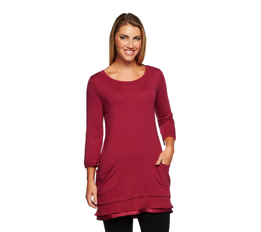 LOGO by Lori Goldstein 3/4 Sleeve Tee with Chiffon Hem - A203821