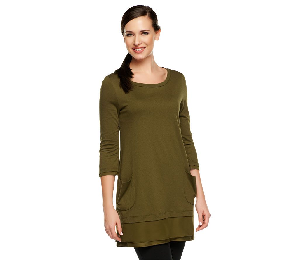 LOGO by Lori Goldstein 3/4 Sleeve Tee with Chiffon Hem - A203821